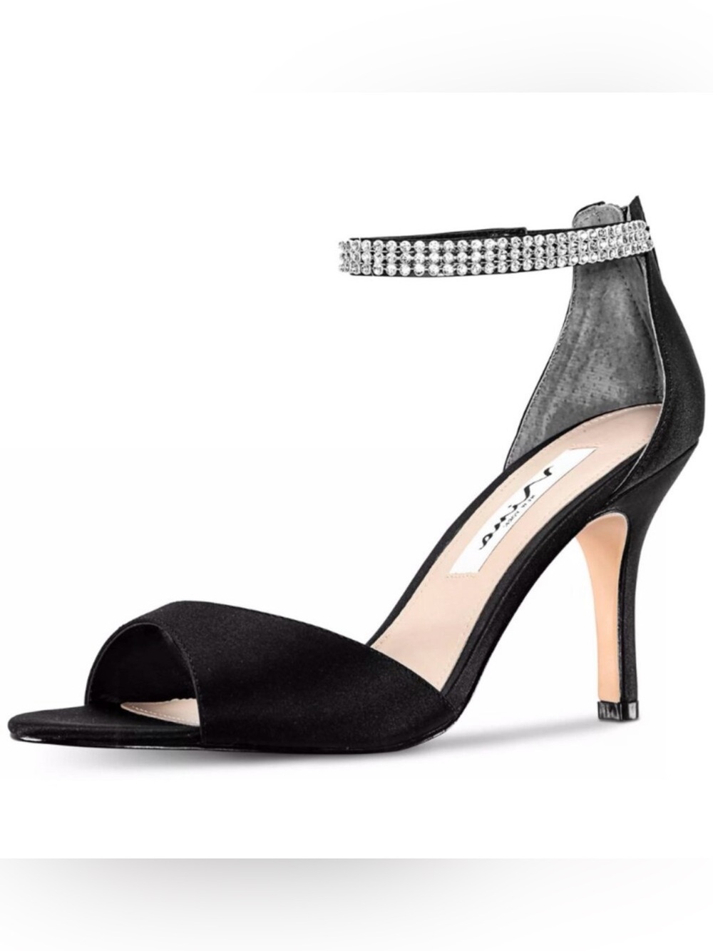 Nina volanda Black Ankle-Strap Rhinestone Evening Sandal